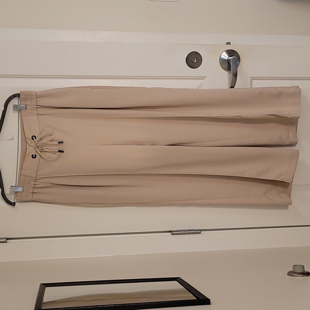 TopShop Wide Leg Pleated Elastic Waist trousers in Beige